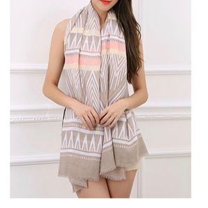 Coral & Tan Tribal Boho Geometric Print Scarf